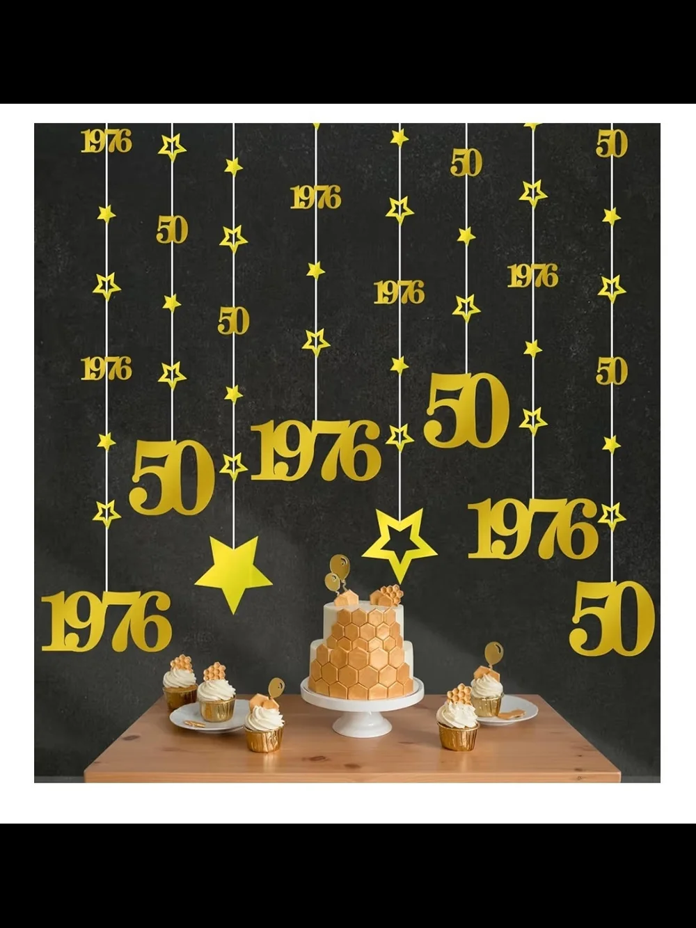 Gold and Black '50' Party Hanging Streamers - Home Party Supplies